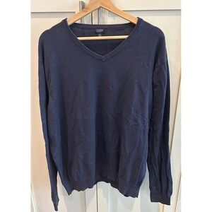 J.Crew Mens XL Blue Cotton Cashmere‎ V-Neck Long Sleeve Sweater Grandpacore